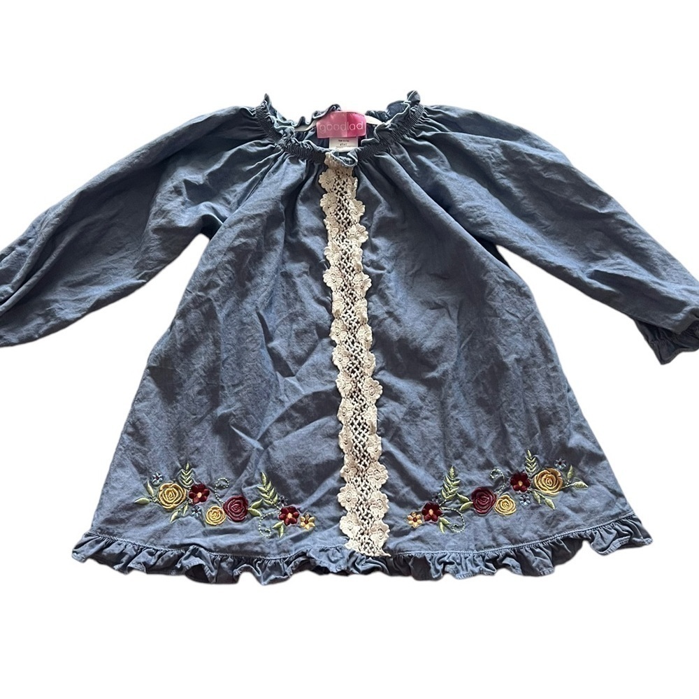 Good Lad Girls Long Sleeve Embroidered Denim Style Dress Size 4T